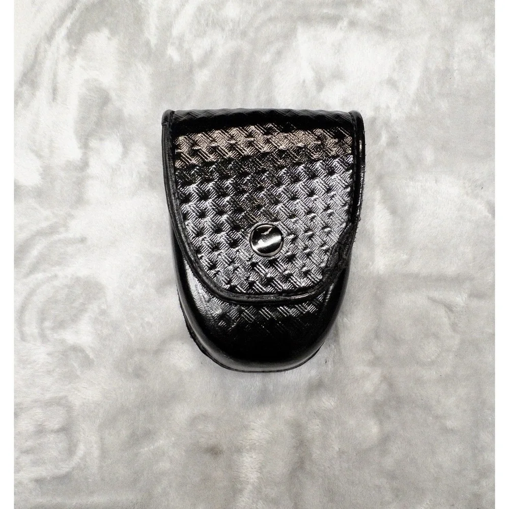 ASP Black Leather Basketweave Cuff Holder Holster Utility Belt Tactical *read*